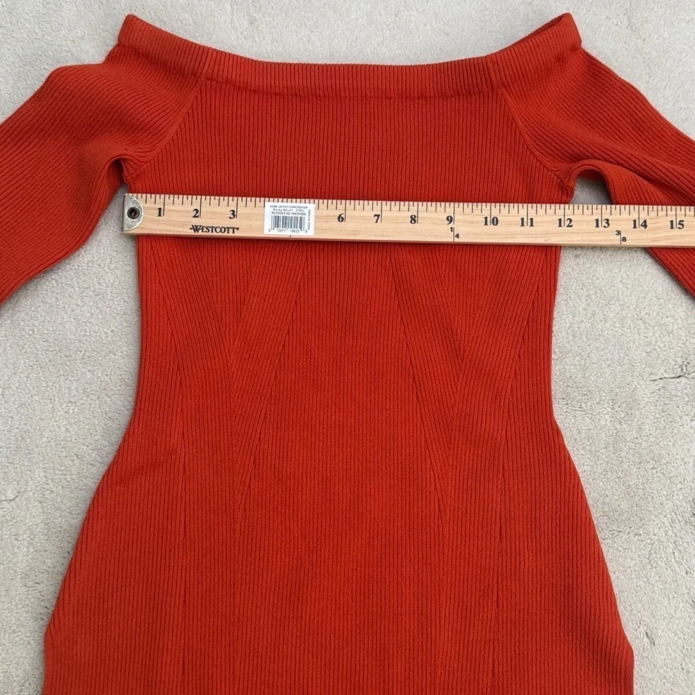 Veronica Beard Derick Off The Shoulder Ribbed Sweater Deep Orange Sz Small NWOT
